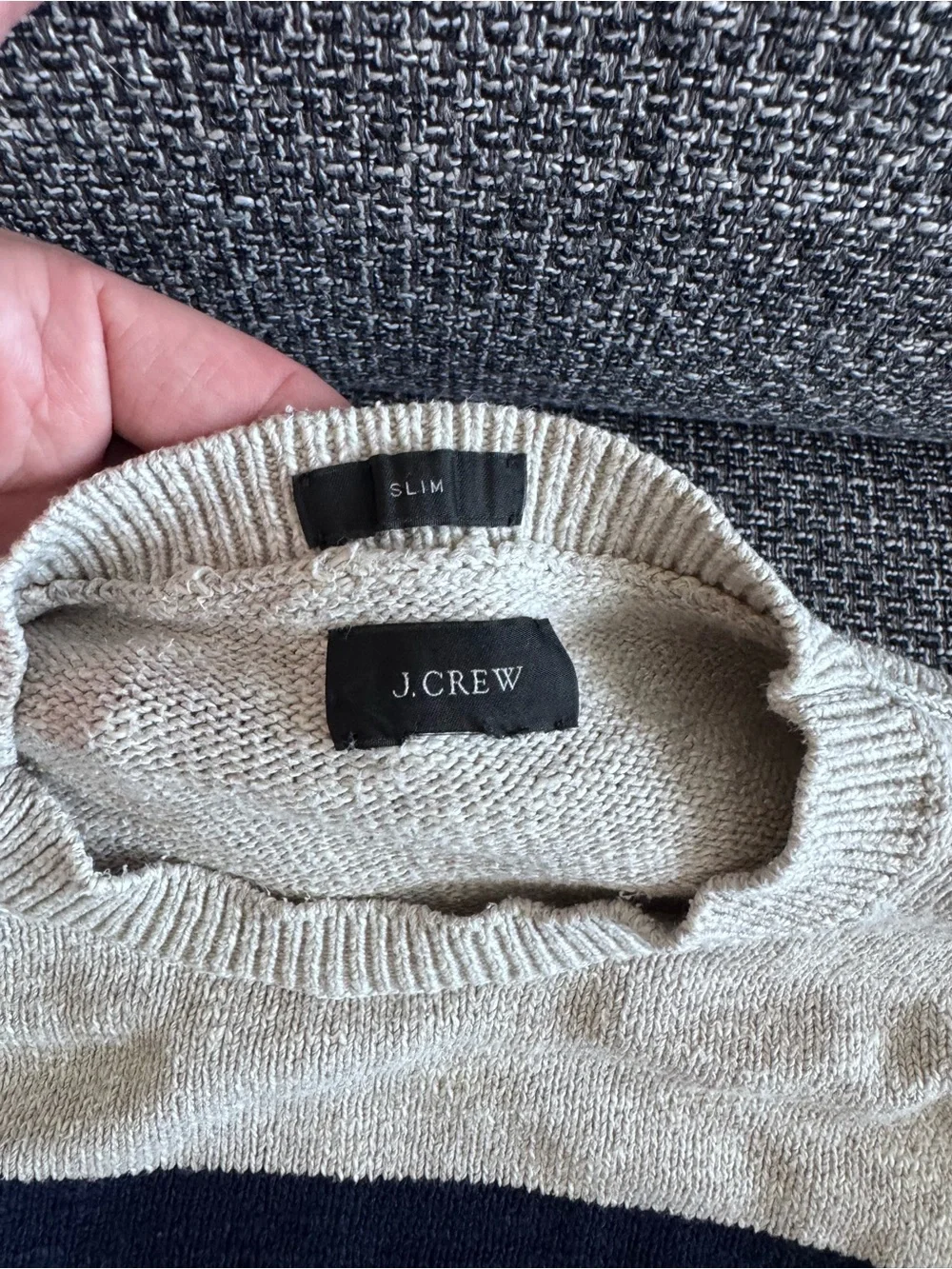 J. Crew Men's Wide-Stripe Crewneck Sweater in Navy and Light Gray